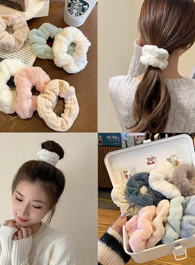 法式毛绒猪大肠发圈秋冬复古发绳针织头绳小香风甜美可爱少女发饰