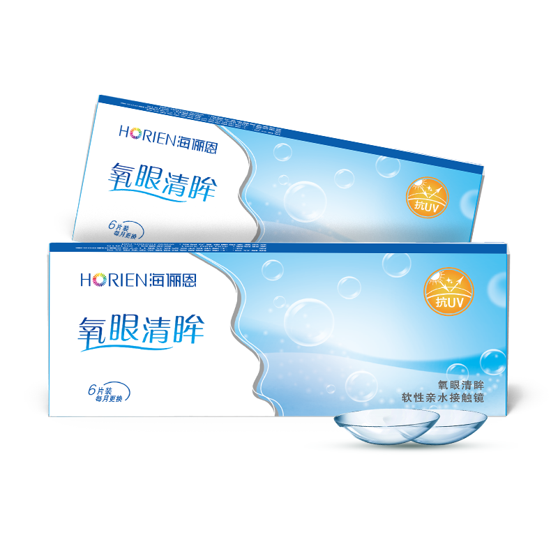 海俪恩氧眼清眸月抛6片近视隐形眼镜抗UV水润薄透正品盒装官方