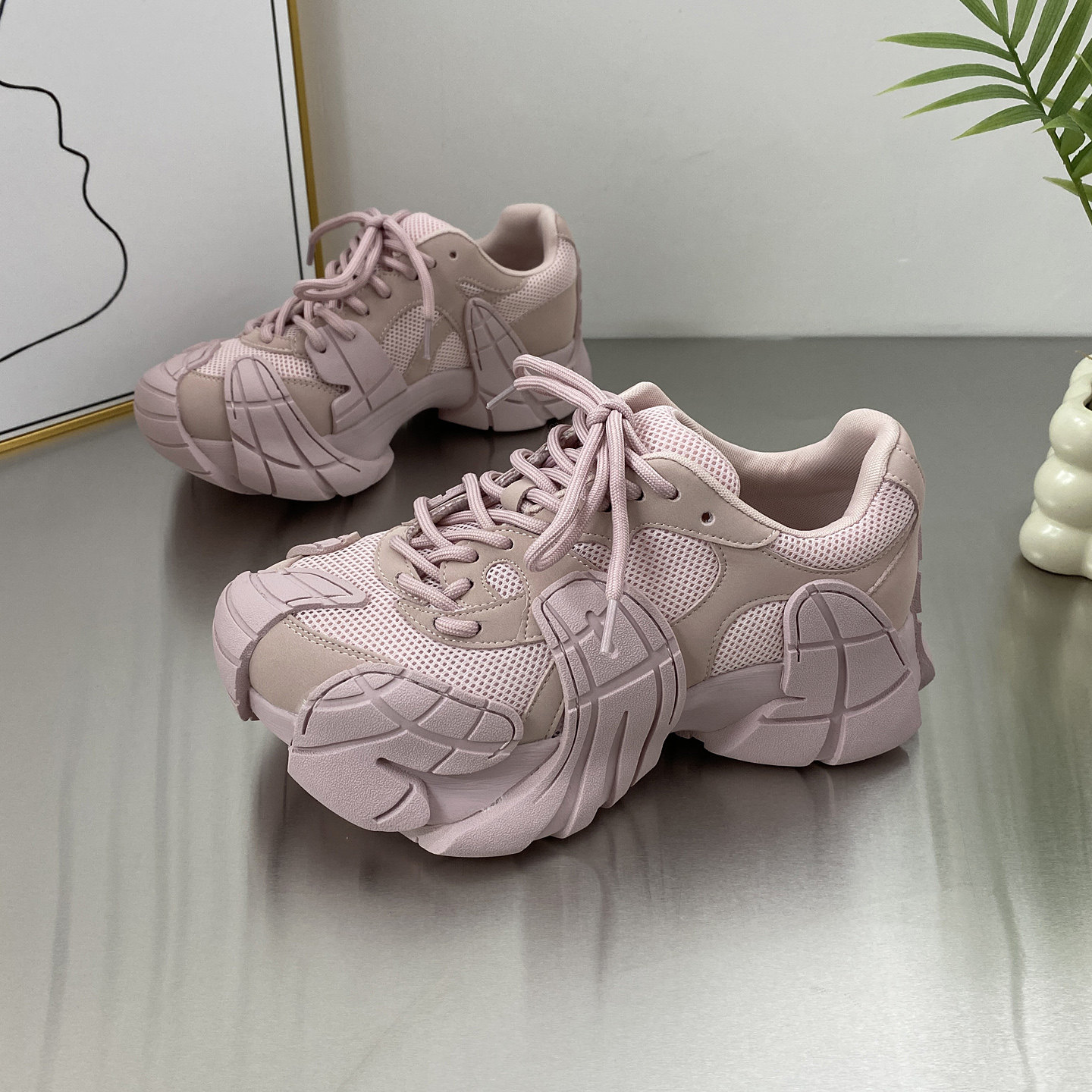 欧洲站磨砂真皮厚底八爪鱼老爹鞋女2026春季新款不累脚休闲运动鞋