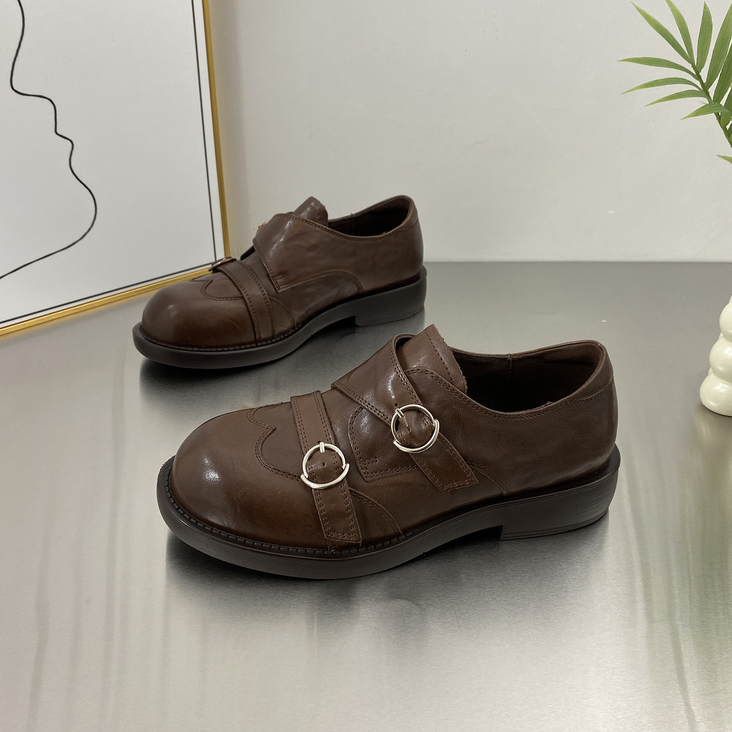 英伦风真皮平底乐福鞋女布洛克小皮鞋2026春季新款双扣带复古单鞋,女鞋,深口单鞋,淘宝优惠券,粉丝福利购,淘宝优惠卷