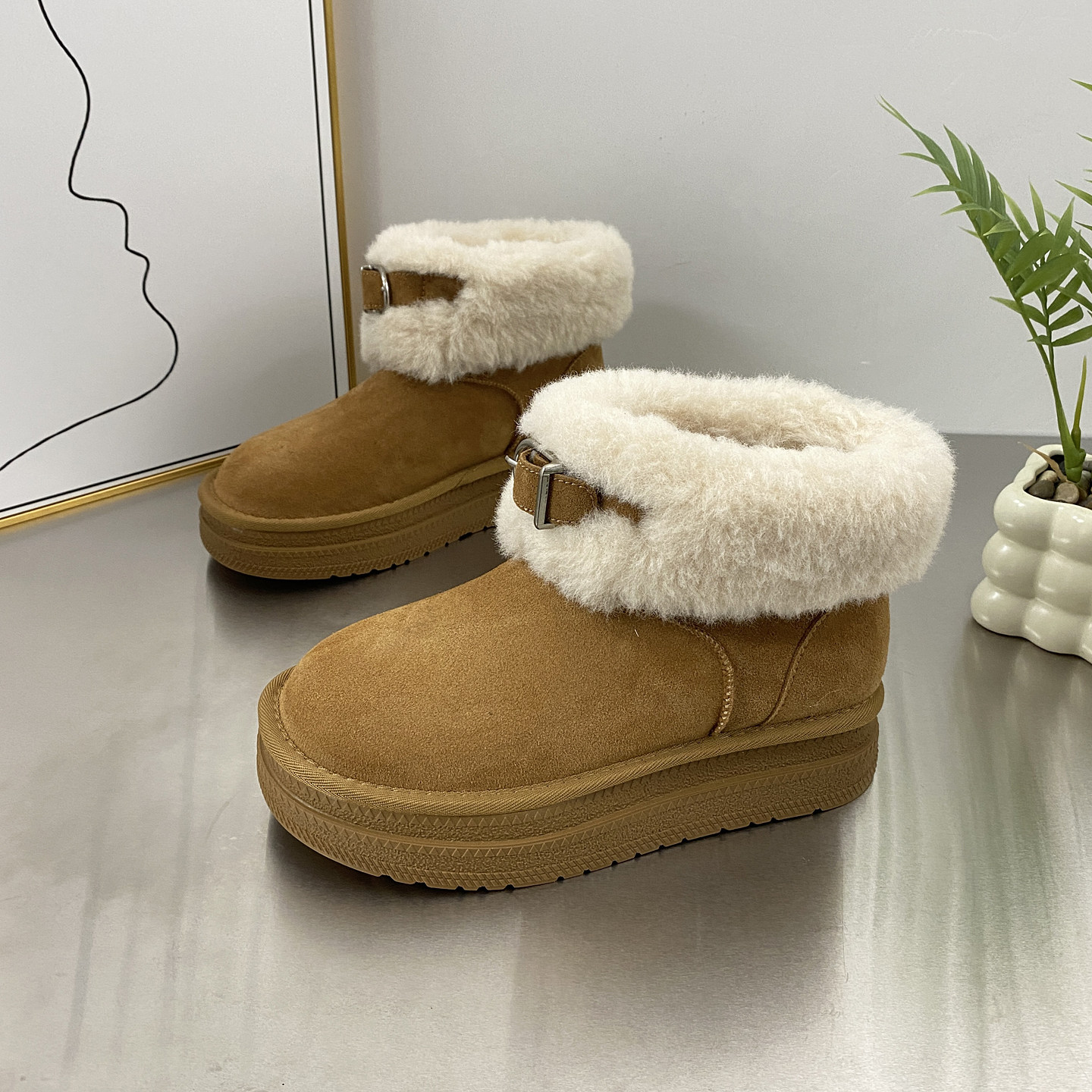 真皮厚底加绒加厚雪地靴女勃肯鞋2025冬季新款舒适保暖棉靴毛毛鞋,女鞋,时尚雪地靴,淘宝优惠券,粉丝福利购,淘宝优惠卷