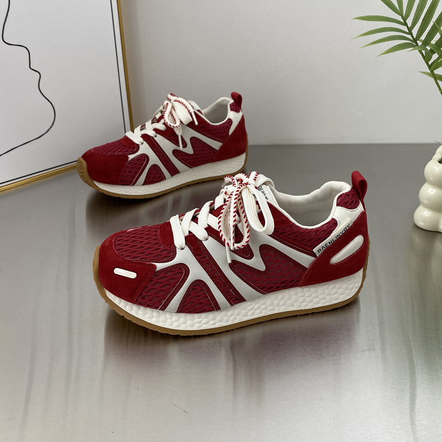 真皮红色厚底复古阿甘鞋女德训鞋2026春季新款网面透气休闲运动鞋,女鞋,时尚休闲鞋,淘宝优惠券,粉丝福利购,淘宝优惠卷