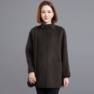 双面呢外套2025秋冬新款 宽松大码 大衣中长款 韩版 小个子女装 背包款