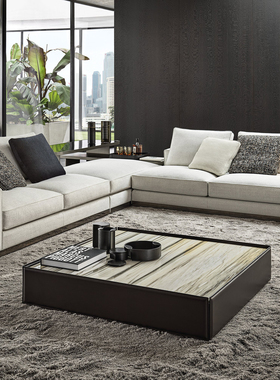 NORSON意式极简马鞍皮方形茶几客厅高档大理石茶桌设计师家具定制