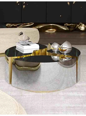 Boca Do Lobo同款高端别墅椭圆形茶几异形双色不锈钢极简咖啡桌子