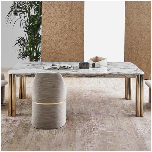 意式轻奢大理石餐桌不锈钢金属
