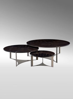 意式FEND木质茶几组合豪宅不锈钢轻奢子母套几金丝黑檀木网红边桌