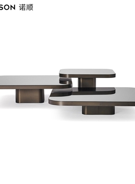 Norson诺顺摩登现代方形茶几组合轻奢不锈钢高低设计客厅玻璃茶桌