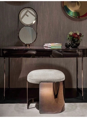 意式轻奢Fend迪卧室皮革梳妆凳写字台矮凳客厅不锈钢金属换鞋凳子