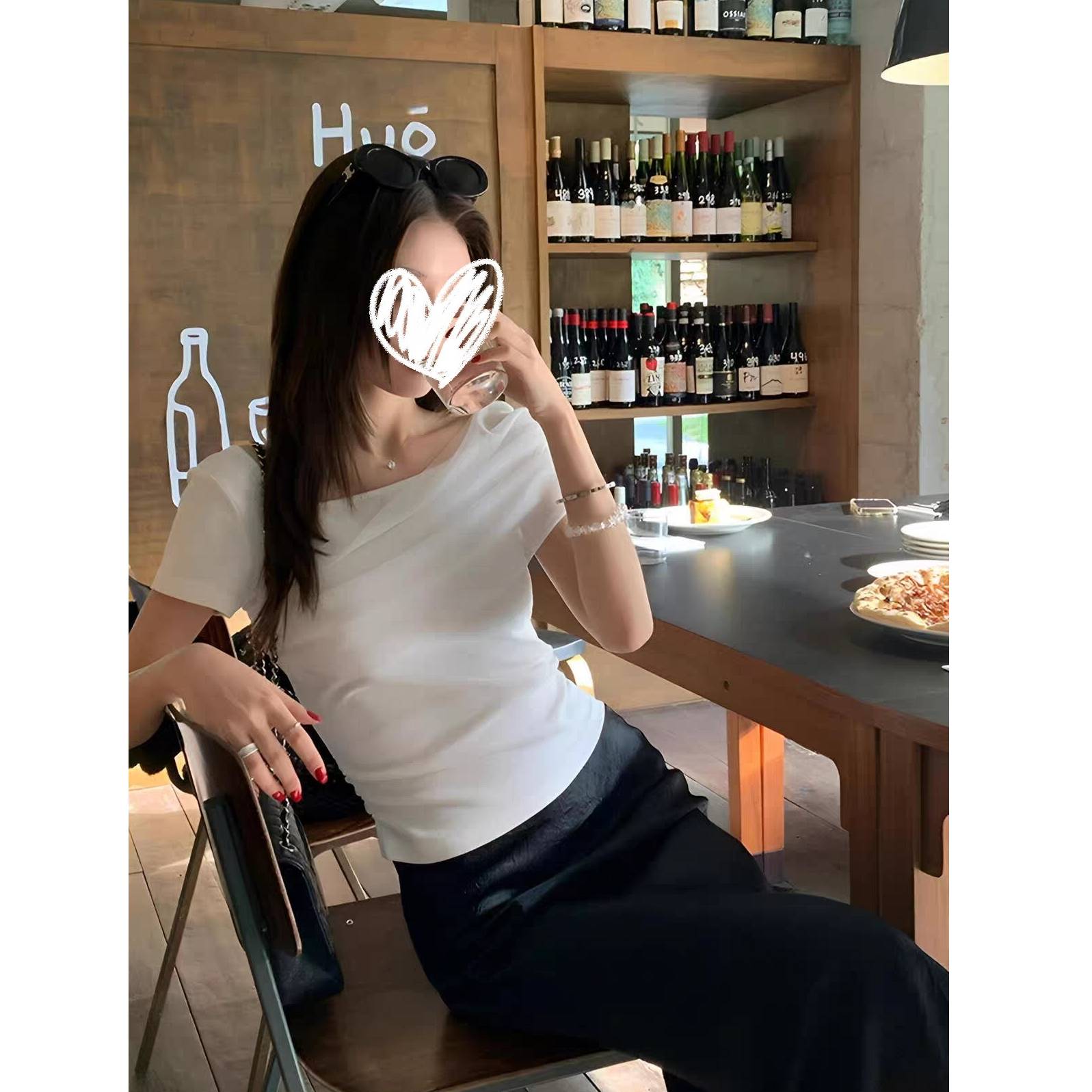 韩系网纱拼接小众设计感正肩短袖上衣夏季新款修身显瘦T恤女379