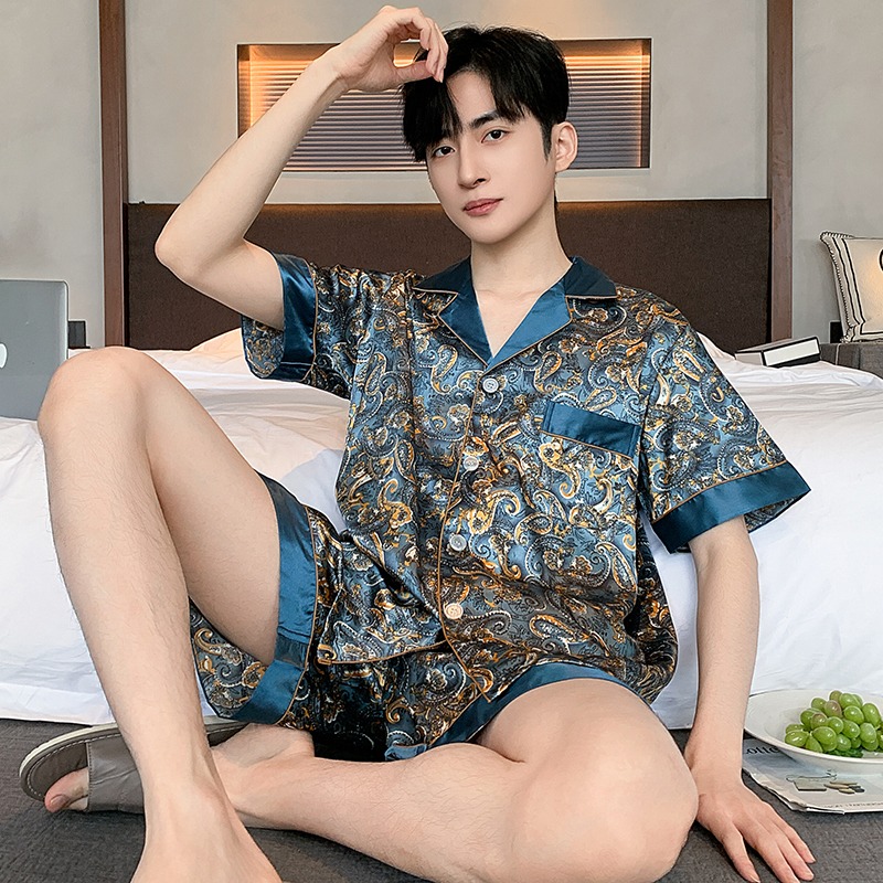 可外穿冰丝男土睡衣大码丝绸