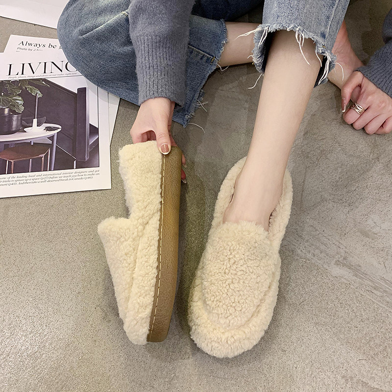 新款白色毛毛鞋女秋冬季外穿加绒羊羔毛女鞋平底软毛绒鞋豆豆鞋女,女鞋,乐福鞋（豆豆鞋）,淘宝优惠券,粉丝福利购,淘宝优惠卷
