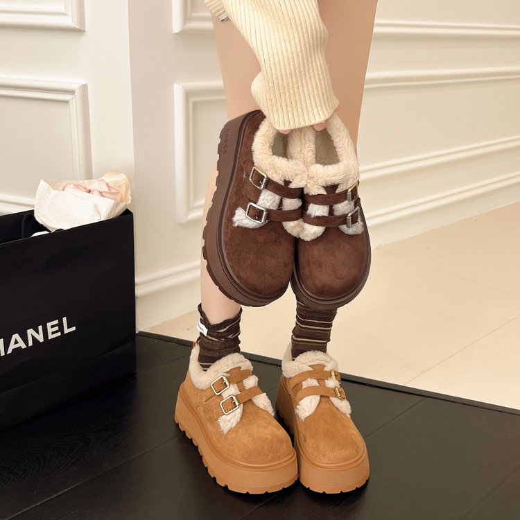 增高6CM勃肯毛毛鞋女冬季外穿厚底雪地靴小个子坡跟加绒保暖棉鞋