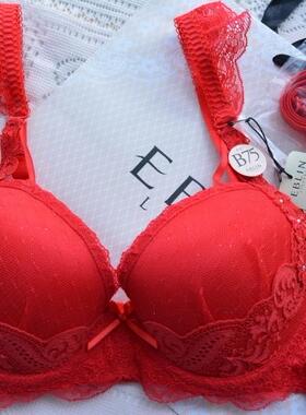 EBLIN正品本命年红色内衣女 婚庆蕾丝聚拢文胸ECBR749061