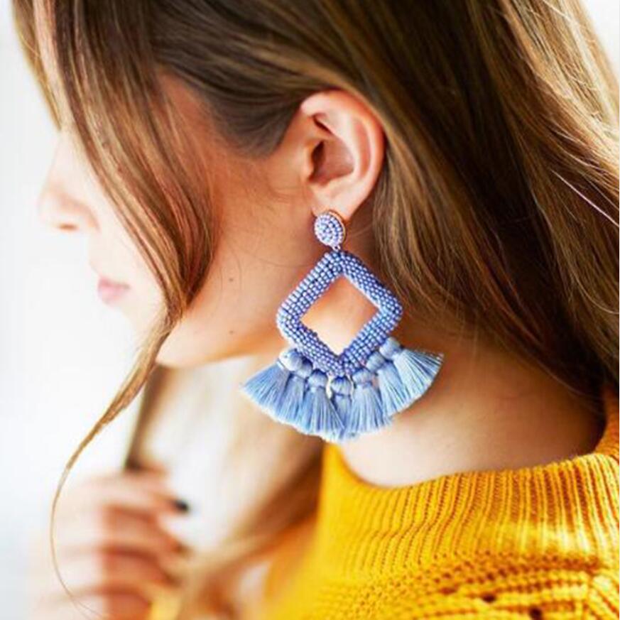 亚马逊树脂珠度假多色流苏耳环