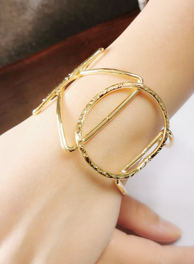 欧美时尚精致几何设计袖口手镯镀金独特光泽手镯非洲流行百搭饰品