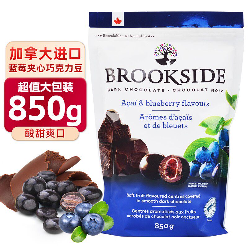 美国进口Brookside蓝莓汁夹心巧克力糖豆纯可可脂糖果零食袋装