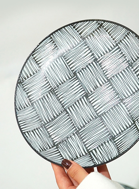 AWASAKA日本进口原产餐具美浓烧陶瓷格子图案大碗家用日式盘套装