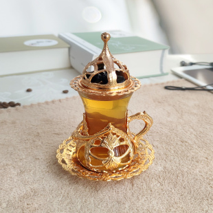 土耳其进口红茶杯耐高温小众复古欧式有盖套装金色宫廷风高档精致