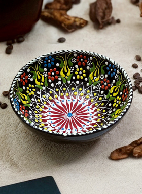 土耳其进口手工陶瓷碗16cm彩色珐琅彩绘6英寸欧式宫廷风
