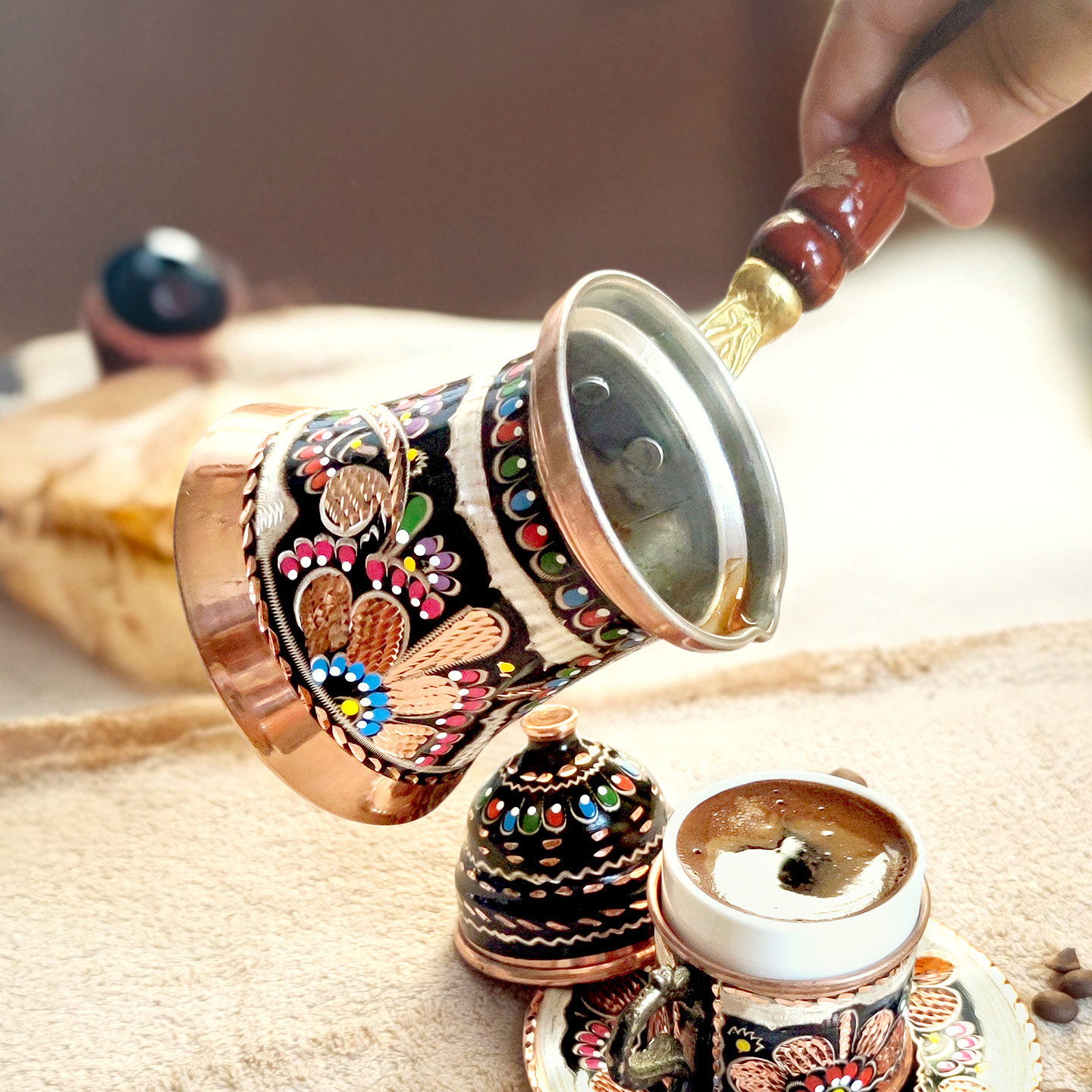 土耳其原装进口珐琅彩咖啡壶纯手工艺款纯铜金属长柄挂耳手冲家用,餐饮具,咖啡壶,淘宝优惠券,粉丝福利购,淘宝优惠卷