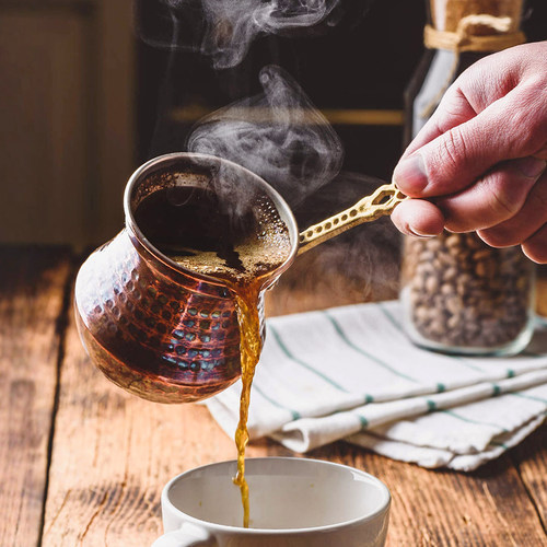 土耳其进口手工雕刻紫铜煮咖啡壶