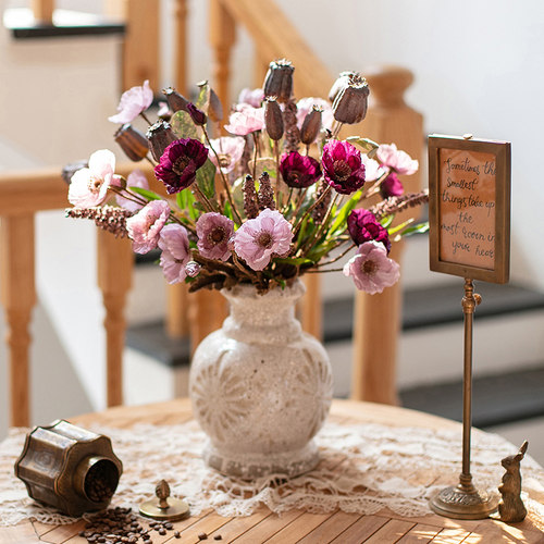 虞熙花束仿真花餐桌装饰摆件把束虞美人花艺酒店样板房客厅