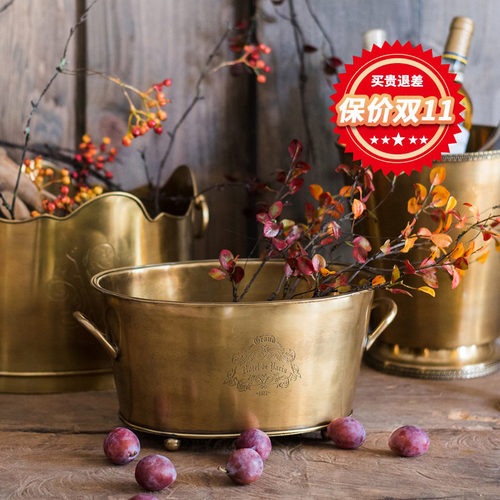 掬涵印度进口纯铜冰桶红酒桶复古摩登收纳花器样板间礼物尊贵
