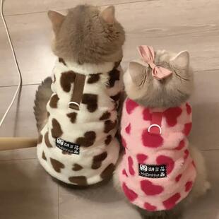 猫咪秋冬衣服保暖新款可牵引防掉毛银渐层布偶蓝猫宠物皮草马甲