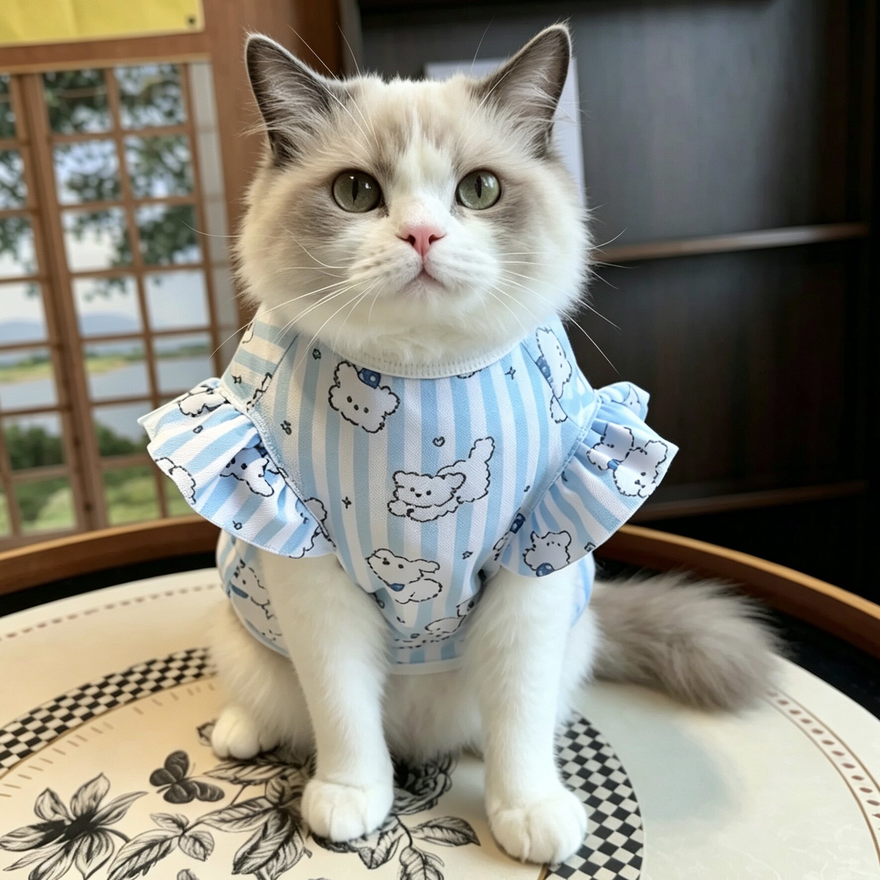 猫咪衣服薄款防掉毛网纱布偶蓝猫金渐层缅因公猫帅气宠物背心可爱图片
