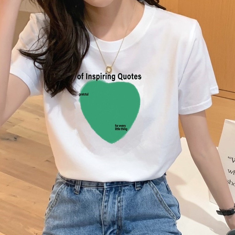 纯棉正肩显瘦爱心字母印花短袖t恤女2023夏季宽松内搭白色上衣ins