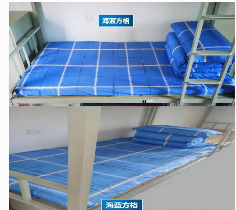 宜章中学宿舍床上用品海蓝方格三件套，床垫，枕芯，被芯一站购齐