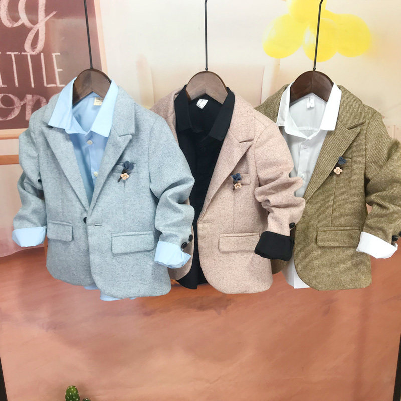 童装男童外套2025春秋小西装礼服男孩休闲西服走秀潮加绒加厚西装
