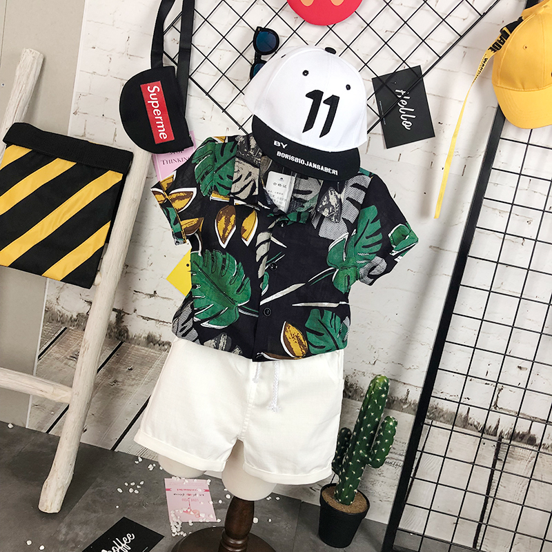 2025夏季儿童棉麻短袖衬衣韩版男童花衬衫中小童短袖沙滩度假夏装