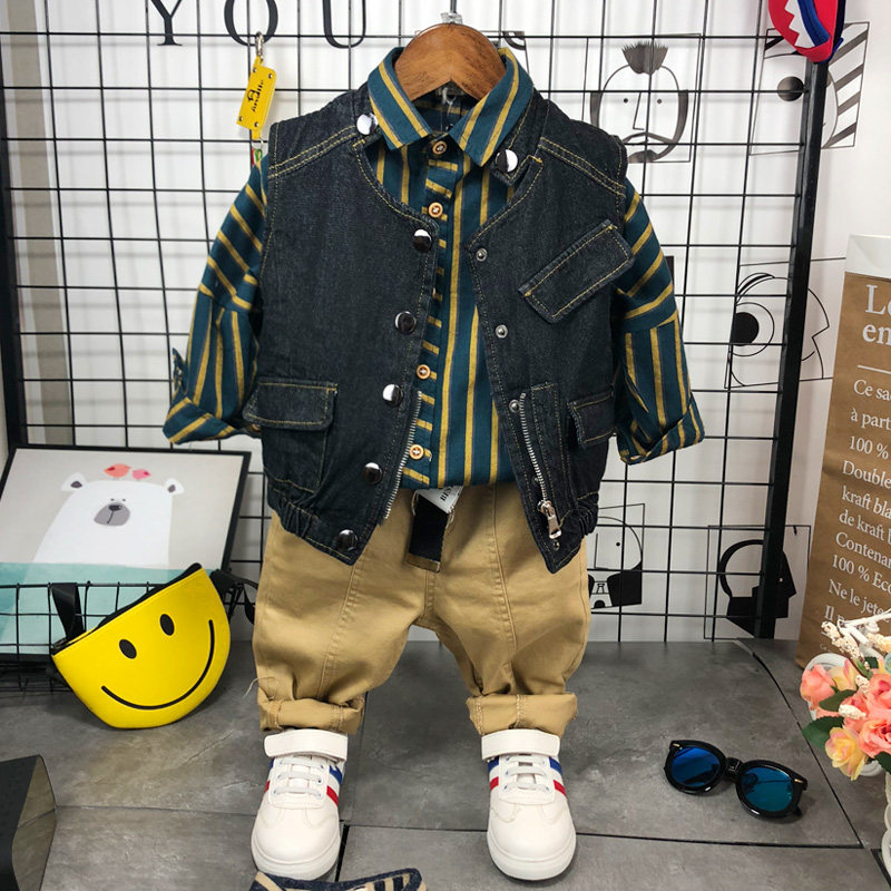 童装男童马甲三件套2025春秋季中小童宝宝韩版卡通5牛仔6岁套装潮