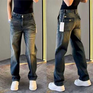立体剪裁耐磨耐脏微弹休闲裤 潮牌直筒长裤 痞帅男士 复古水洗牛仔裤