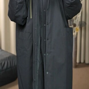 适用覆古b文艺大码纯色撞色连帽加厚夹棉入冬厚外套女装中长款棉