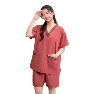 适用4新款贡麻i汗蒸服女情侣大码男款桑拿服足疗店洗浴按摩浴衣浴