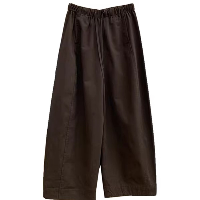 适用咖棕色九分弯刀休闲阔腿u裤女秋季胖妹妹mm宽松显瘦气球工装