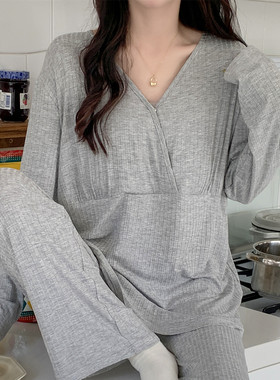 适用哺乳莫d代尔夏薄款孕妇睡衣女产后怀孕期月子服带胸垫家居服