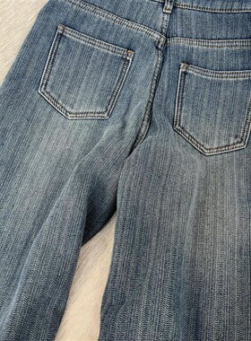 适用法国Rixo Rane 秋冬BIB备法式高街纹理加绒牛仔裤高腰窄版