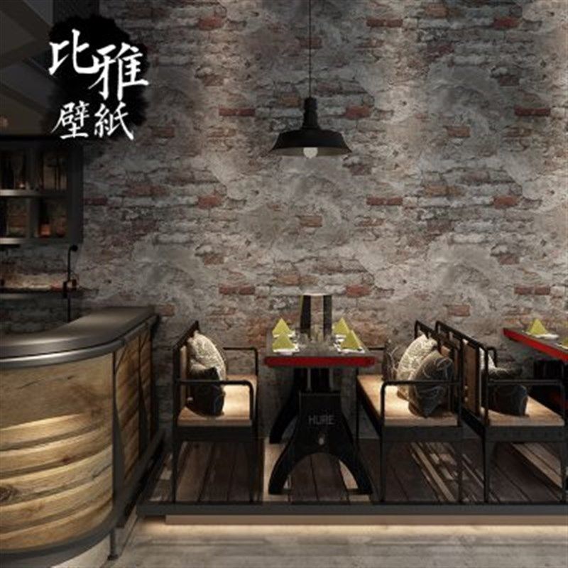 适用复古水泥灰色砖块砖头砖纹墙纸工业风叙利亚风格餐Z厅壁纸店