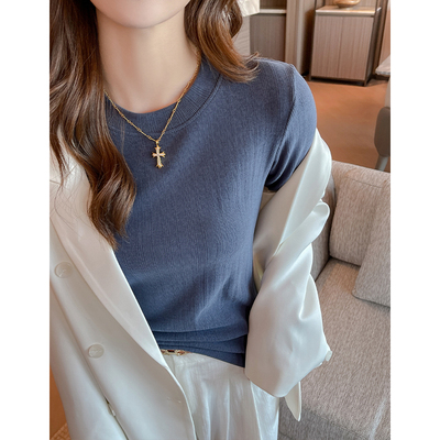 适用打底衫女f内搭2024新款春秋冬可外穿德绒修身长袖T恤时尚洋气