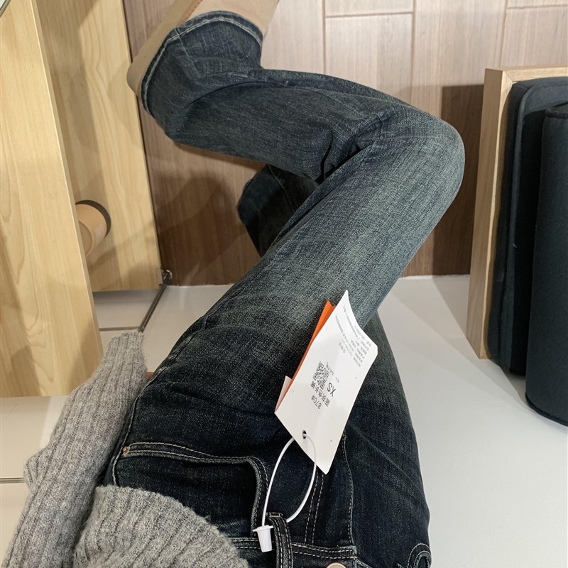 适用美式覆古蓝灰色微喇叭牛仔裤女秋冬新款高P腰弹力显瘦小个子