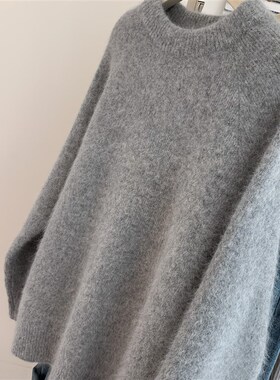 适用法国Rixo Rane 巨舒适灰色套头浣熊绒毛衣女宽Y松慵懒风高