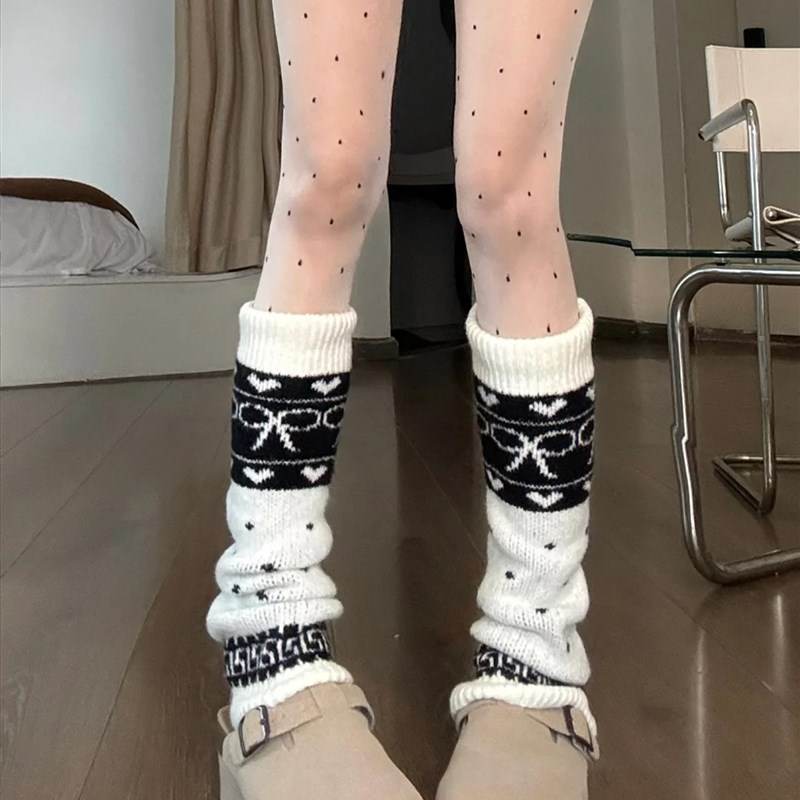 适用费尔岛袜套堆堆袜白色小腿袜厚袜子秋M冬保暖腿套长筒袜雪地