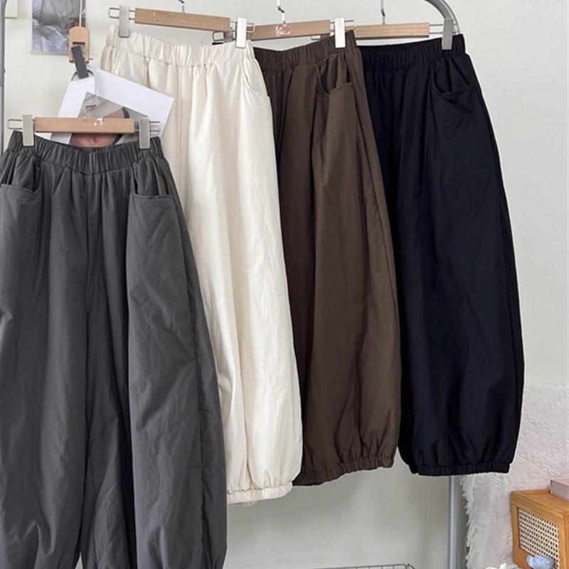 适用日系b松紧腰夹棉棉裤灯笼裤加厚保暖阔腿裤宽松大码女裤2025