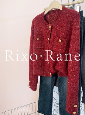 适用法国Rixo Rane 重磅推荐法式红色小O香风毛衣外套高级感针