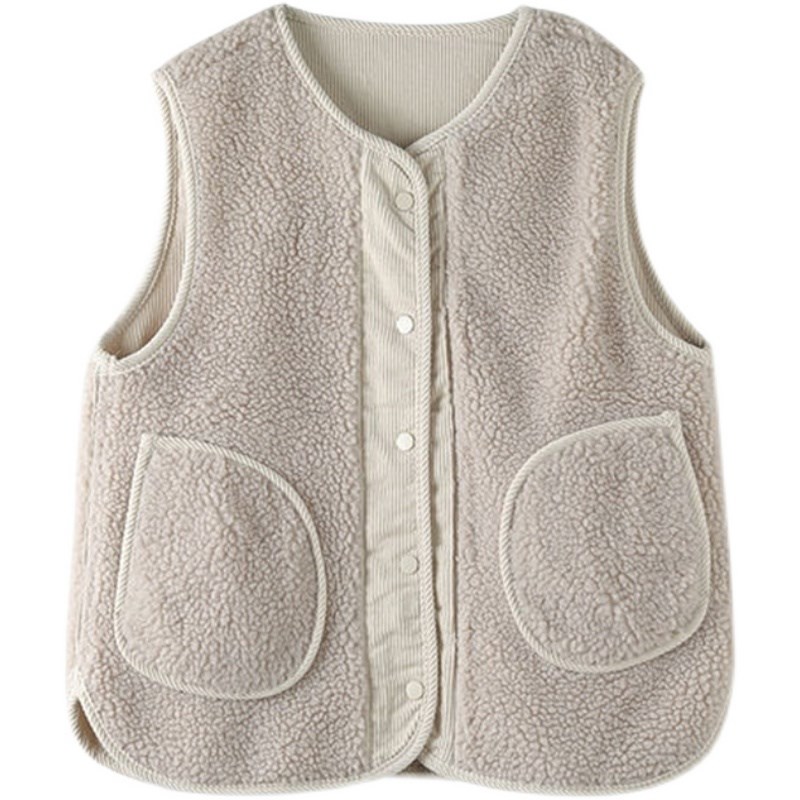 适用羊羔毛绒女士马甲背心2025年E新款秋冬季女外穿灯芯绒正反两