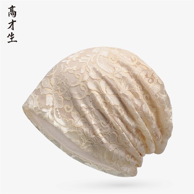 适用春夏季蕾丝套k头帽女青年封顶布透气可调节薄款室内化疗孕妇